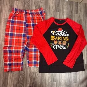 Men’s Holiday “Cookie Baking Crew” Pajama Set — Red Plaid Lounge Christmas